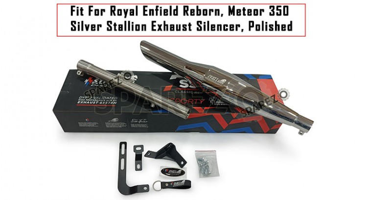 Fit For Royal Enfield Reborn and Meteor 350 Silver Stallion Exhaust Silencer Polished - SPAREZO